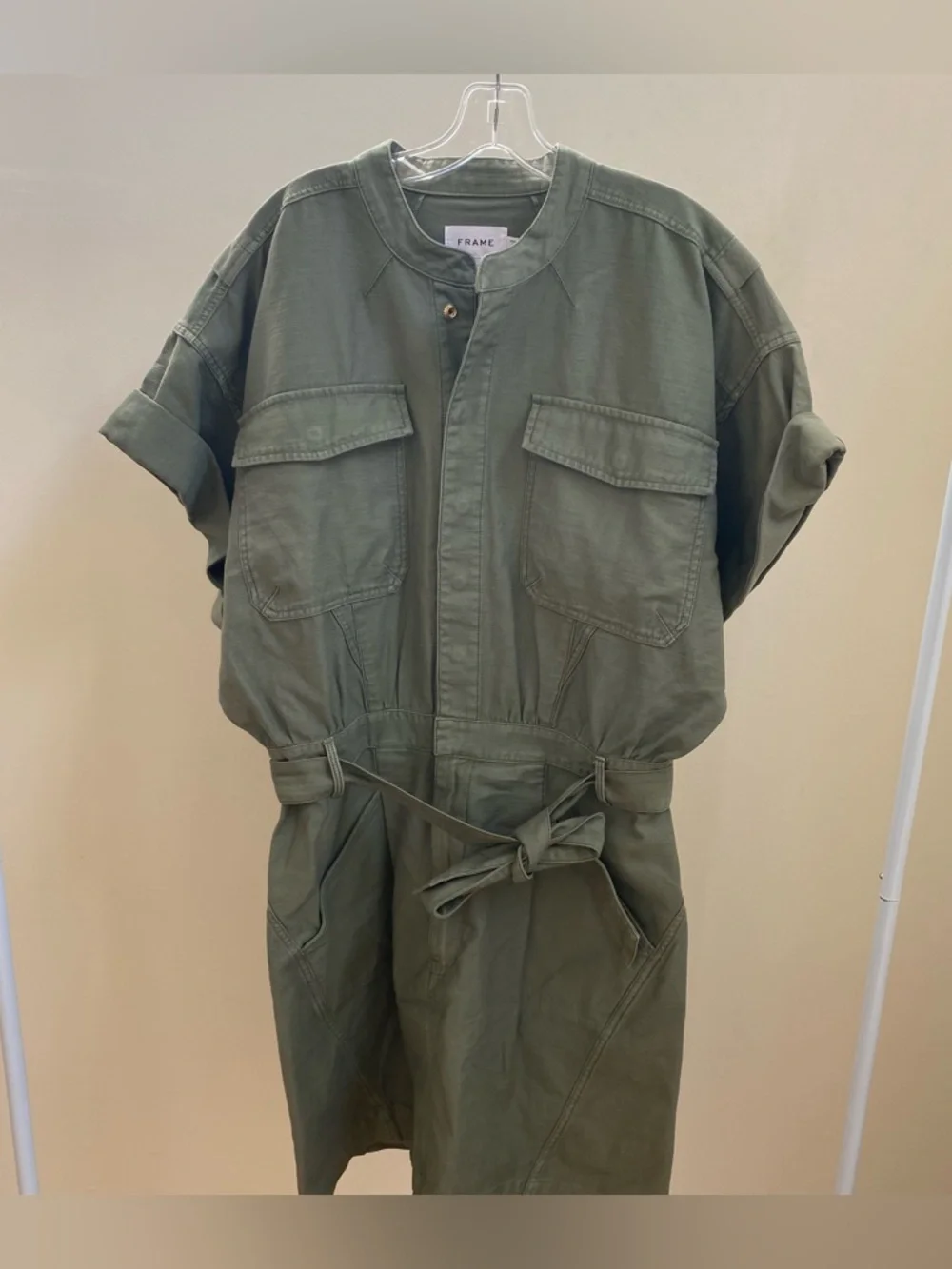 FRAME Twisted Utility Shirt Dress sage green Sz XL - Picture 3 of 10